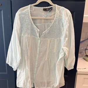 Jane Ashley Light Blue Embroidered Blouse